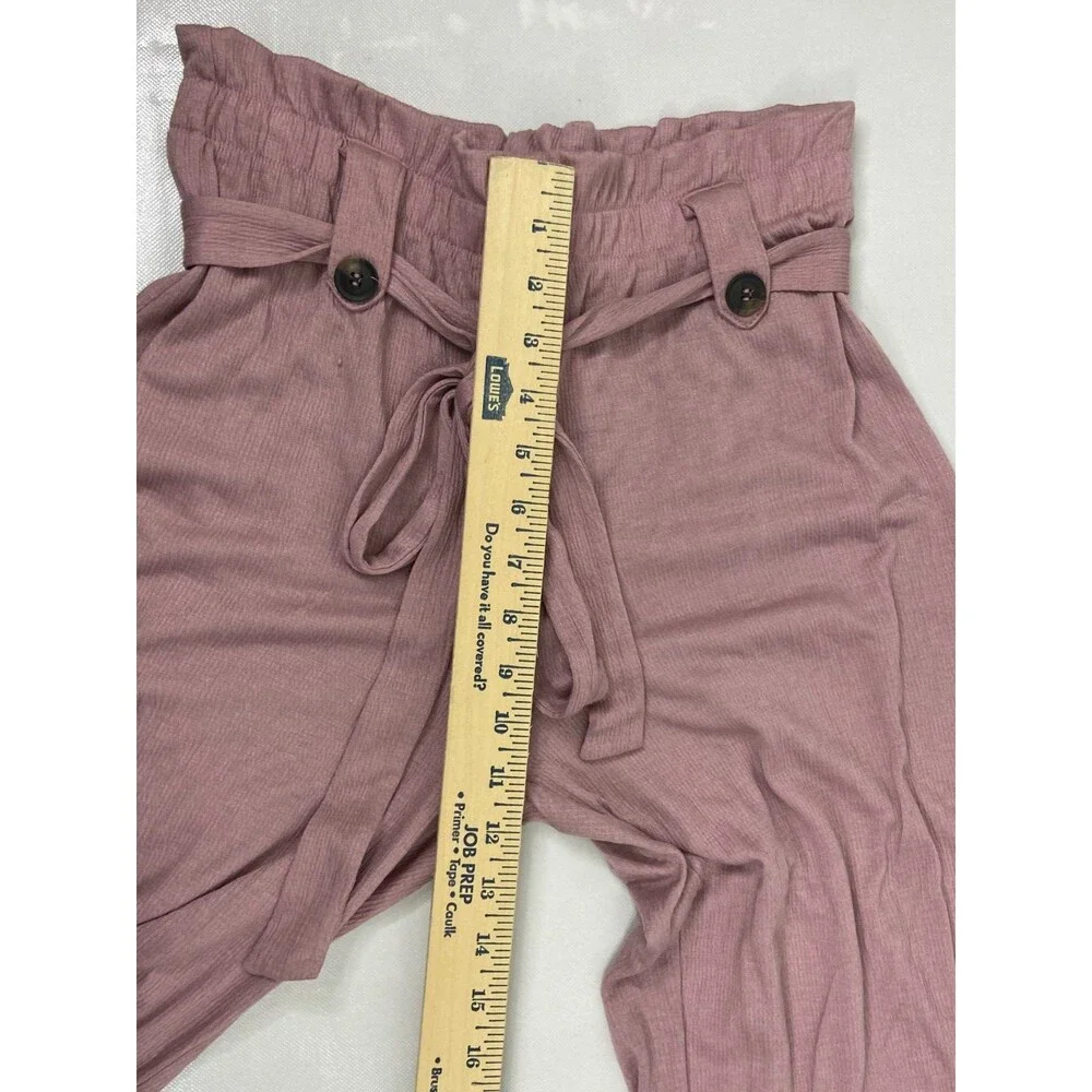 Active USA Women Medium High Waist Paperbag Wide Leg Pants Mauve Flow - Picture 8 of 10